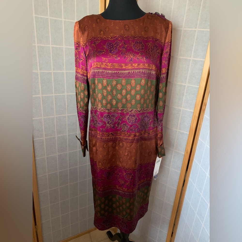 Maggie London Silk Dress Vibrant Multicolor Patterned Size 10